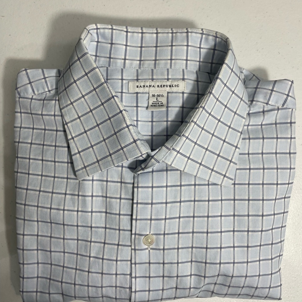 Banana Republic Men's Light Blue Plaid Shirt Size 16-16.5 L CB-